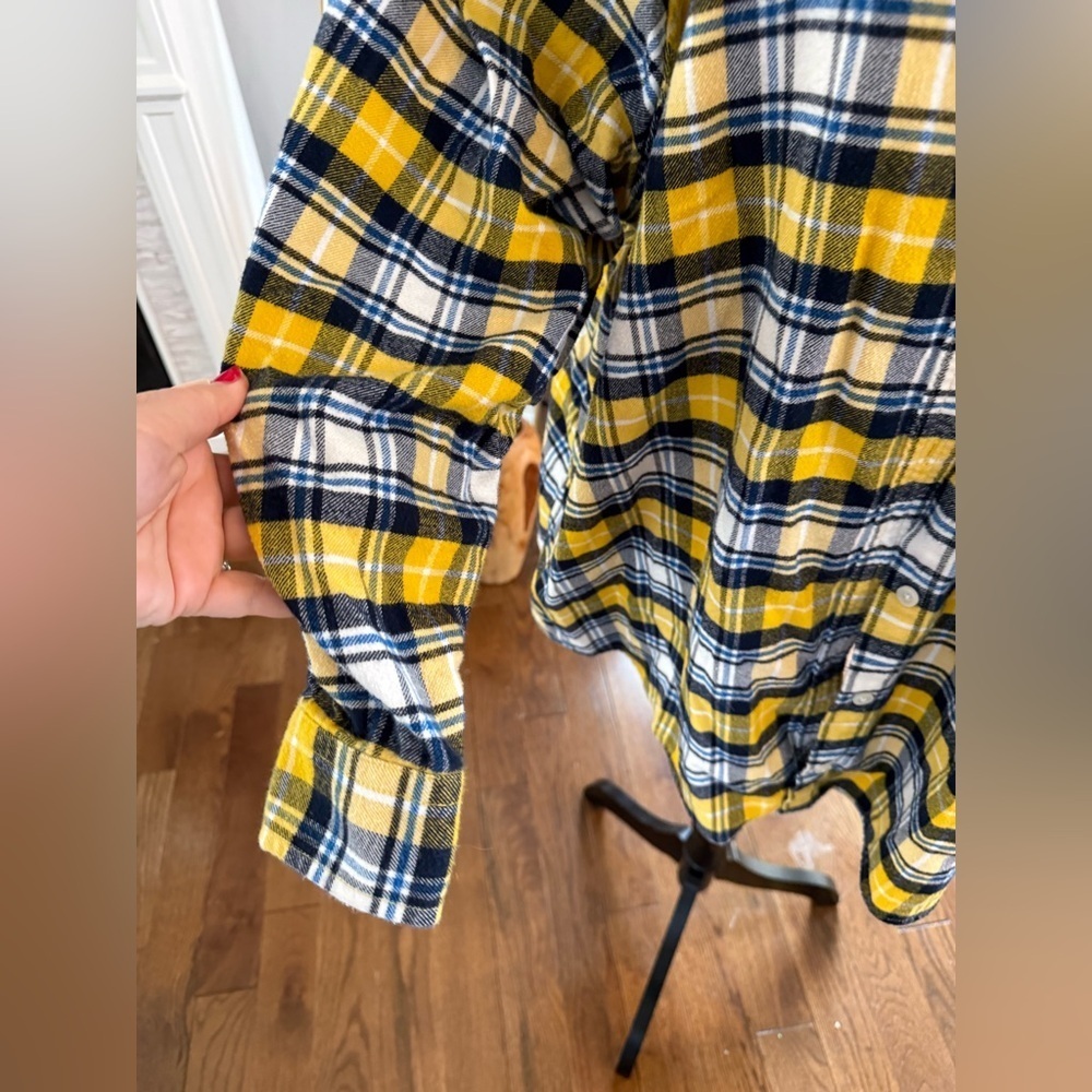 Lands' End Yellow and Navy Plaid Shirt - Picture 2 of 9